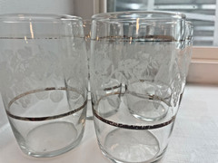 Bartlett Collins Etched Frosted Gold Trim Fruit Glasses Set 4 tumblers Vintage