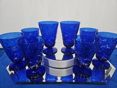 8 Footed Tumblers Glasses Cobalt Blue Seneca style Driftwood Casual Crinkle Blue