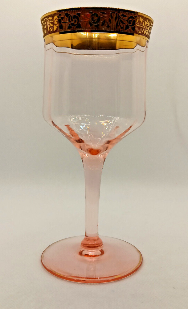 Vintage 1 pc. Tiffin Franciscan Optic Gold Rimmed 6.5″ Water Wine Goblet