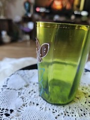 Victorian Green Glass Tumbler Hand Painted Floral Ground Pontil Base