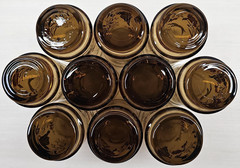 10) Yvette Perrin Dogwood Tumblers Set Vintage Smoke Brown Bird Floral Retro Lot