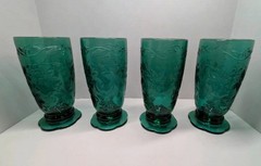 Vintage Princess House Fantasia Emerald Green 20oz Footed Tumblers Set of 4 Rare