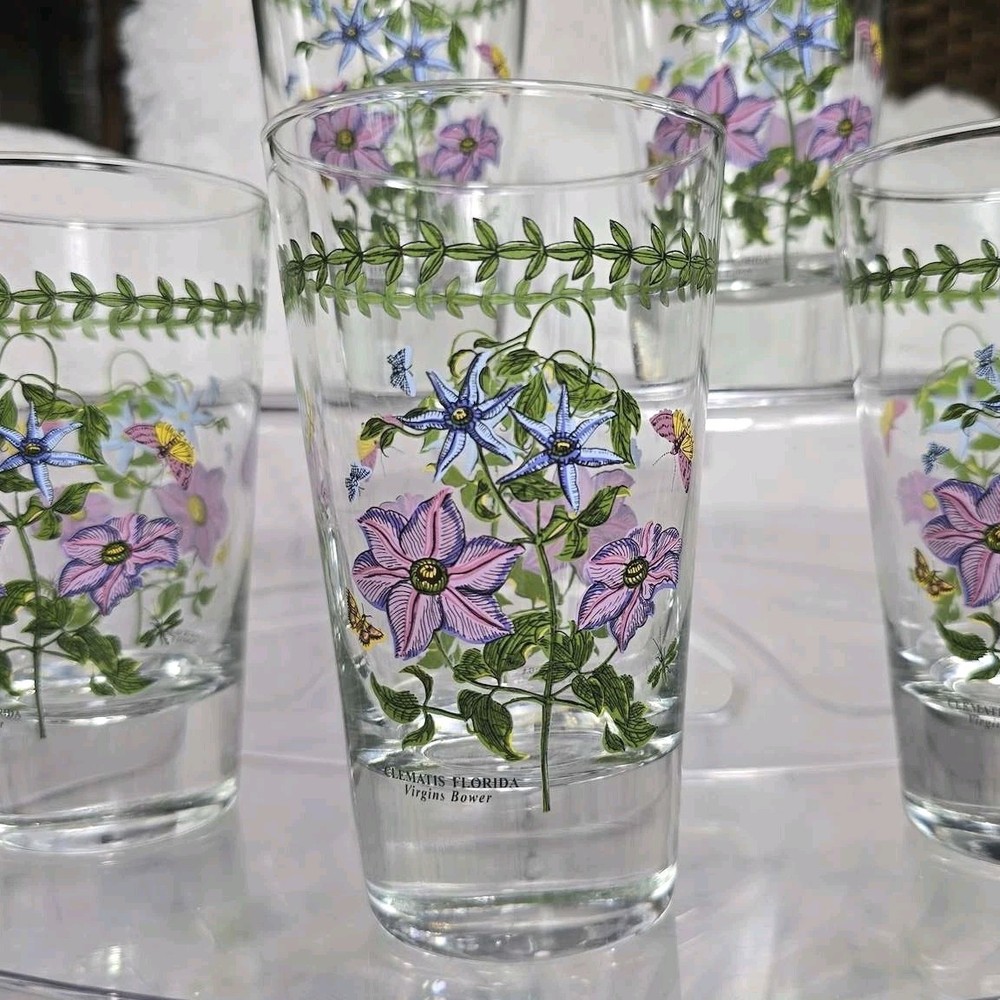 5 pc Portmeirion Botanic Gardens Clematis Florida Highball Tumblers