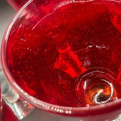 Artland Ruby Red Iris Hand Blown Bubble Glasses Goblets Clear Stem 8″ SET OF 5