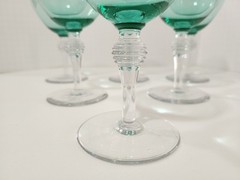 Set of 6 ~ BRYCE #935 Vaseline Uranium Champagne Sherbet Glasses Green Teal