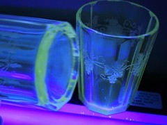 10-Sided Antique Cut Engraved Grapes Tumblers Set 4 Glow w Blacklight