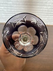 STUNNING PAIR Of VTG Amethyst & Blue Cut To Clear Crystal Wine Glasses 8.25″H