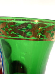 Bohemian Shot Glass Set Of 4 Cordial Glasses Jewel Tones, Accent Gold Border 3″H