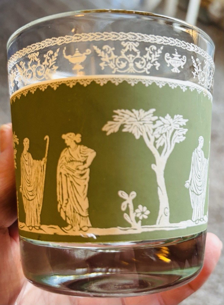 VTG Wedgwood Jasperware Hellenic Jeanette Green Greek Cocktail Glasses Set of 7.