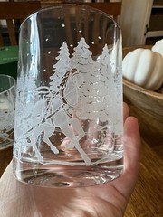 Vtg 4 AVON THROUGH THE WOODS Frosted Winter Scene Glasses Sleigh Ride Christmas
