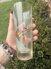 Mid Century blue And Gold Leaf Design Drinking Glasses Highball Barware