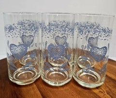 Set Of 6 VTG Corelle/Corning Blue Heart Dinnerware Glasses 16 oz ECU