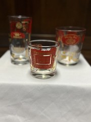 4 Vtg/Retro/MCM Jeannette Short Cocktail Recipe Glass with 22kt Gold & Red Trim