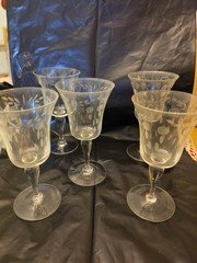 5 GORGEOUS VINTAGE CRYSTAL ETCHED BERRIES & FERNS WATER GOOBLETS 6-7/8″ T