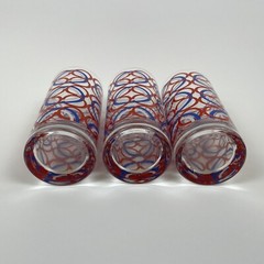 Set of 3 Glass Tumblers Interlocking Red White Blue Circle Pattern Made In Italy