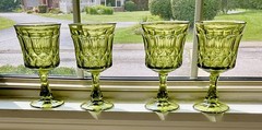 Set Of 4) Noritake Perspective Green Glass Water Wine Goblets 6.5” 8 Oz. EXCLT