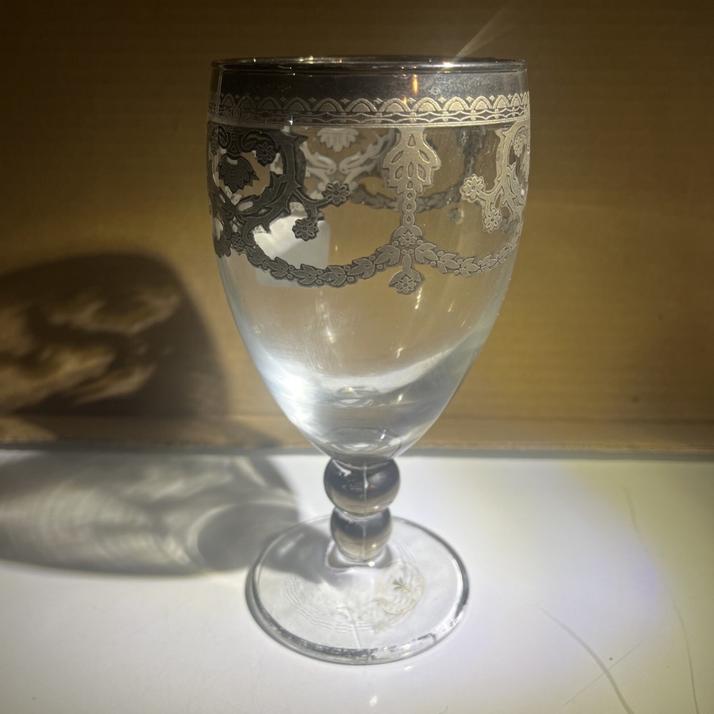 Vintage J Preziosi Lavorato A Mano Made in Italy Wine Glass Goblet Gold Trim