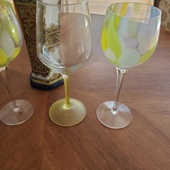 Yellow Green Wine Glasses Variety Set of 4 Mouth Blown Glasses 9 & 10 inches
