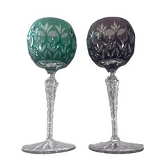 Set of 2 Godinger DYNASTY Cut to Clear 7 3/4″ Leaded Wine Hock Glasses EUC