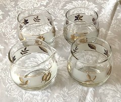 22 Pieces – Vintage Libby Frosted Golden Leaf Glass with Accessories