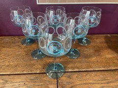 Italian Malfy Gin Copa Goblet Glass 6 pc Turquoise Balloon Style, 17 oz. NEW