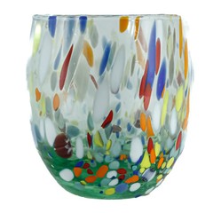 Pair of Murano Glasses Drinking Tumblers Set 2 Green Red Blue White Millefiori