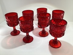 7 LG Wright Eye Winkler Footed Ruby Red Vintage Wine Glasses READ!