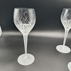 Raimundas Lapsys Wine Glasses Chasen Galleries Clear Satin Etched Signed 1985