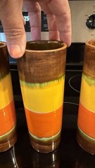 Vintage 1970s Ceramic Highball Tumbler Glasses Set of 4 B Drip Glaze 8”