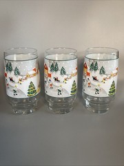 3 Vintage Christmas Sango SILENT NIGHT Glasses Glassware Tumbler Holiday 5″ MCM