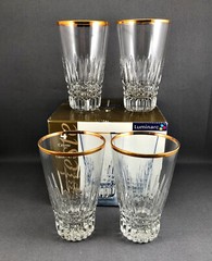 Set of 4 Vintage Luminarc Celeste Pattern 16 oz. Glass Tumblers with Gold Trim