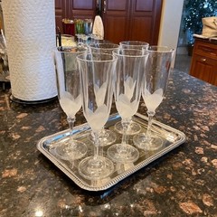 JG Durand Crystal Champagne Flutes Frosted Stems 8.5″ Set Of 6