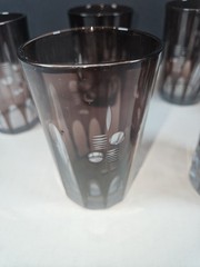Vintage Mid Century Modern Smoky Gray Cut Clear Atomic Tumbler Glasses Set of 6