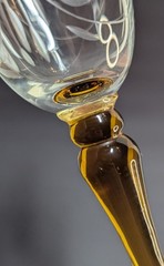 Vintage Amber Stem Floral Clear Cup Cordial Etched Glass 4″ Unknown Manufacturer