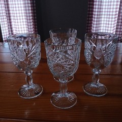 Vintage Libbey Hobstar Stemmed Clear Glass Water/ Wine Drink Goblet 7″ Set of 4