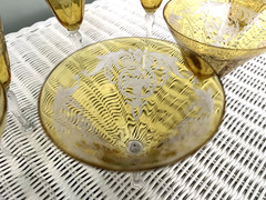 7 vintage Tiffin Arcadian Art Deco Topaz Etched Basket Design Footed Glasses