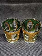 Vintage Culver Pisa 22K Gold MCM Shot Glass Set Of 2 with Emerald Green Interior