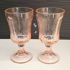 VTG Indiana Glass Pink Madrid Recollection 6 1/2″ Water/Wine Goblet Set of 2