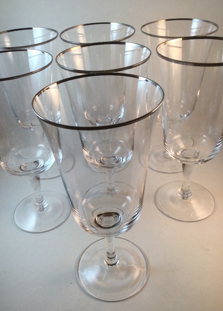 Nortake Paris Set of 7 Platinum Trimmed 14 Ounce Water Goblets