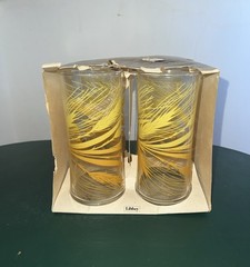 Vntg 60s NOS Libbey 16 Oz Cooler Glasses W/ Wheat Pattern, Set Of 4, 6”T, USA