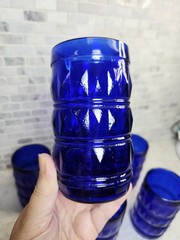 Vintage 6 Retro FRANCESINHO Brazil Cobalt Blue 4.5” Tumblers Glasses 10 Ounce