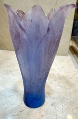 Large Amaryllis Violet Blue Crystal Vase Daum France 6.75”
