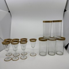 12 Vintage Tiffin Franciscan Minton Collin’s / Shot Gold Rim Glasses 5” Tall