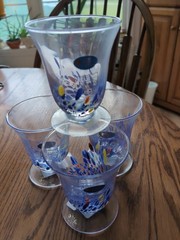 10oz MURANO Italy White Crystal Cocktail Tumbler Wine Goblet Confetti – Set Of 4