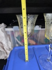 Tiffin-Franciscan Optic Yellow Etched Glass Water Goblets 8.5″H Vintage Set Of 3