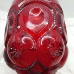 Vintage L.G. Wright Red Glass Water Goblet Pedestal Stars Thumbprint Thick 6″