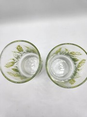 Set Of 2 Vintage Juice Glasses With Green Leaf Design