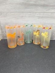 Vintage Libbey Circus Carousel Frosted Highball Glasses Set 0f 5