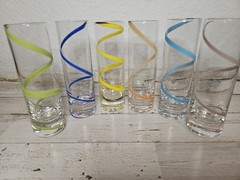 Set Of 6 Tall Shot Glasses Clear Glass With Swirl Design Multicolor