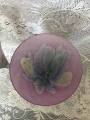Set of 2 Rueven Nouveau Art Glass Handpainted Flared 9.75” Wine Water 12oz Stems
